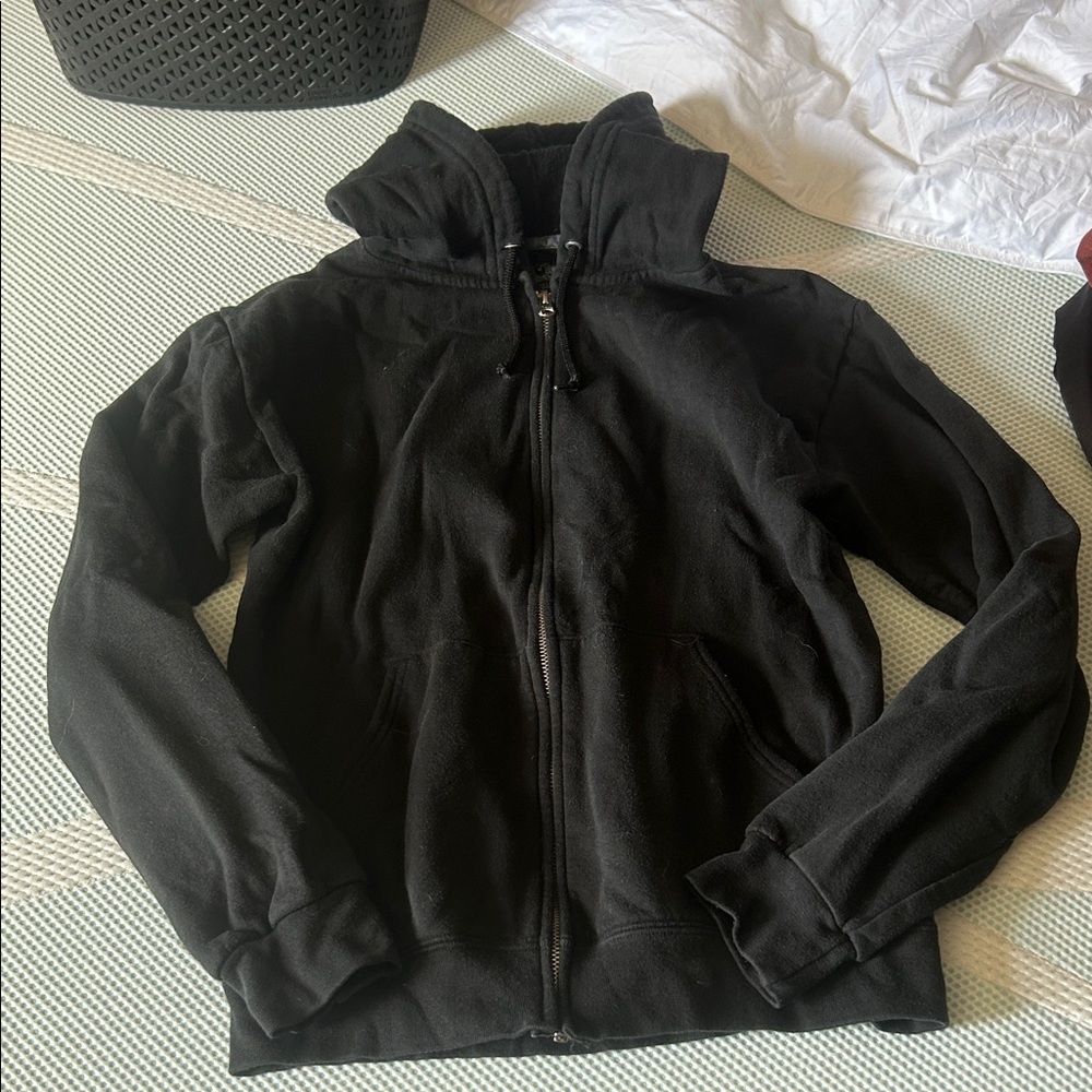 Fruit of the Loom Black Full-Zip Hooded Shirt Jacket